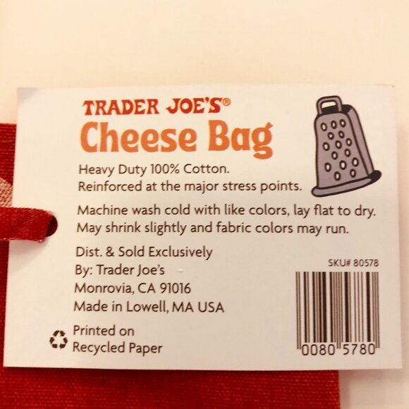 Trader Joe’S Cheese Bag Heavy Duty 100% Cotton - Picture 11 of 14